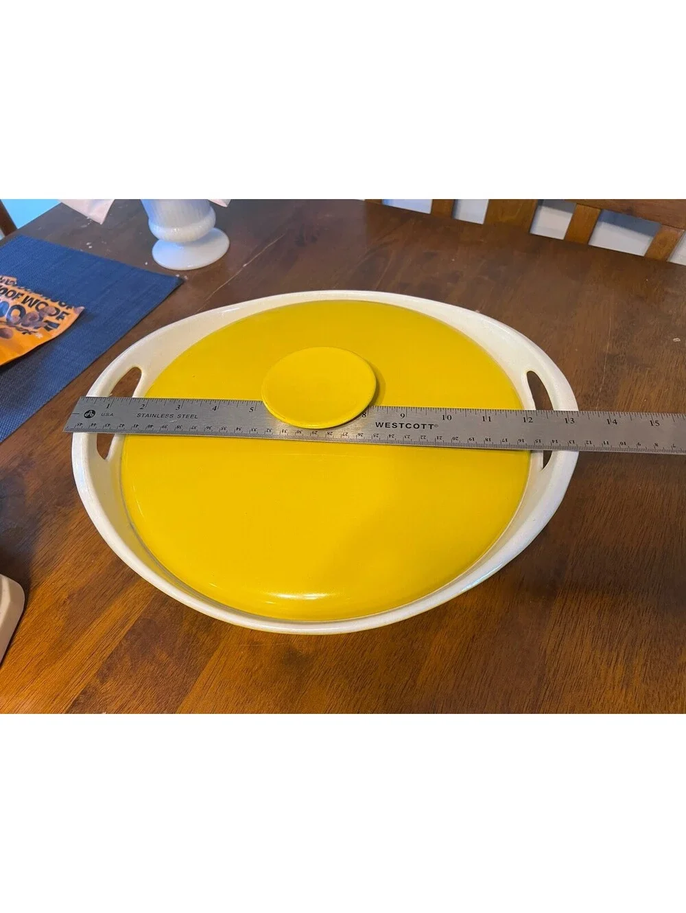 Early Unmarked NACCO Denmark Vtg. Cast Iron Dutch Oven by Michael Lax - Yellow